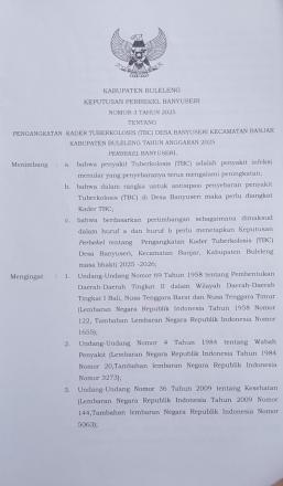 Keputusan Perbekel Banyuseri Nomor 3 Tahun 2025 Tentang Pengangkatan Kader Tuberkolosis (TBC) Desa B